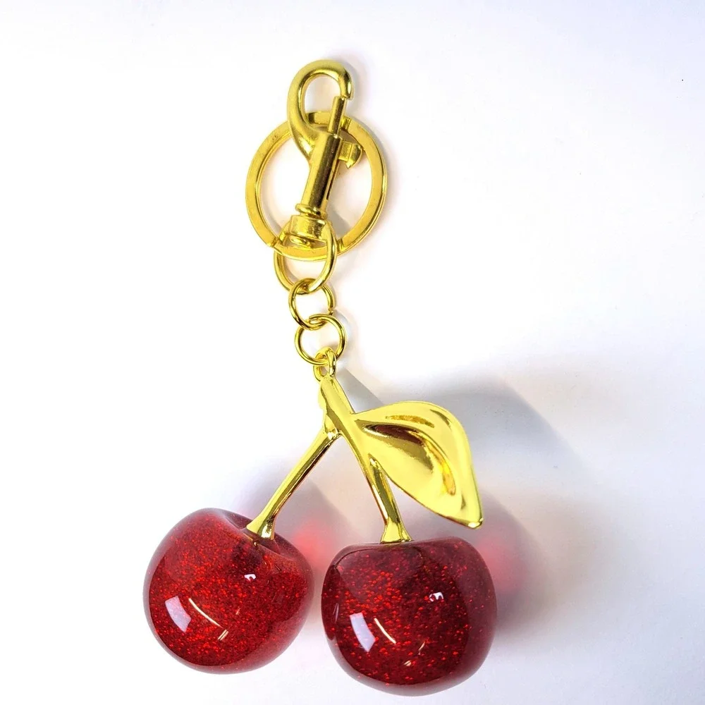 Cherry Keychain Resin Bag Charm Red Gold Retro Coquette, Cherrycore, Retro NEW